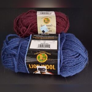 NWT Lion Brand Navy & Burgundy Wool Cashmere Blend Craft Crochet Knit Yarn